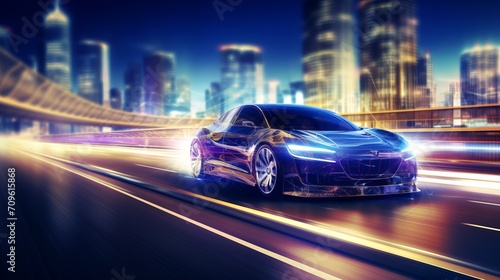 Blurred bokeh effect with futuristic car factory and electric vehicle innovation concepts © Ilja