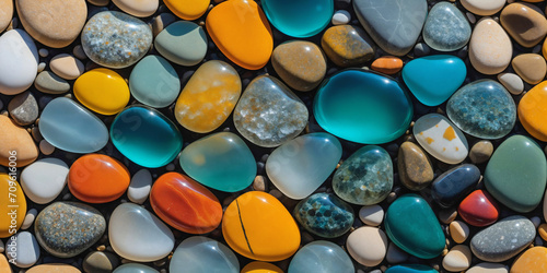 colorful shiny stone pebbles banner background texture