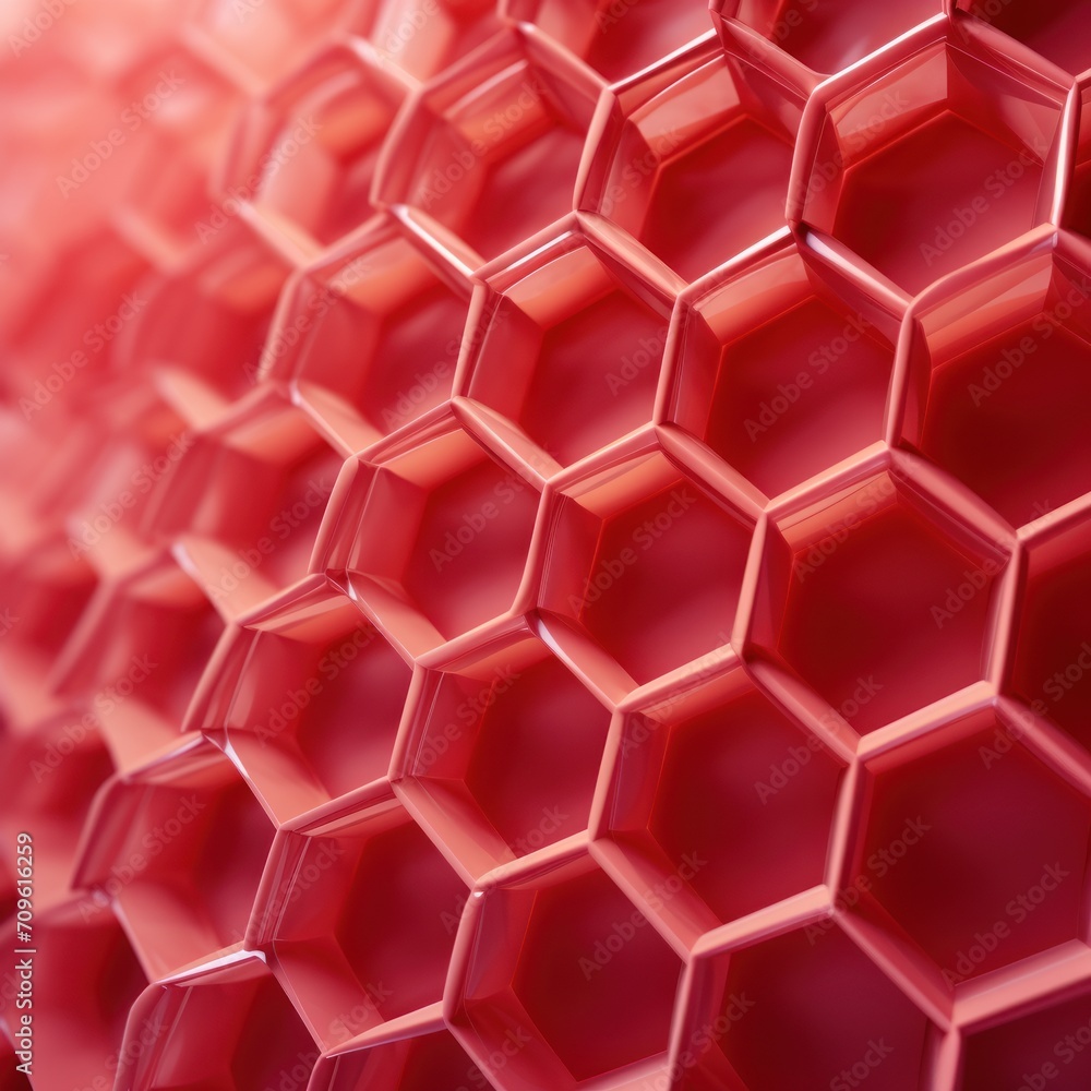 a close up of a bunch of red hexagonals on a red surface with a blurry light in the background. a close up of a bunch of red hexagonals on a red surface with a blurry light in the background.