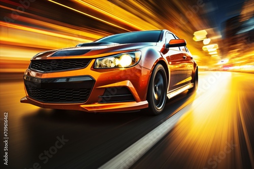 Blurred bokeh with glimmering headlights sleek car silhouettes automotive themed background