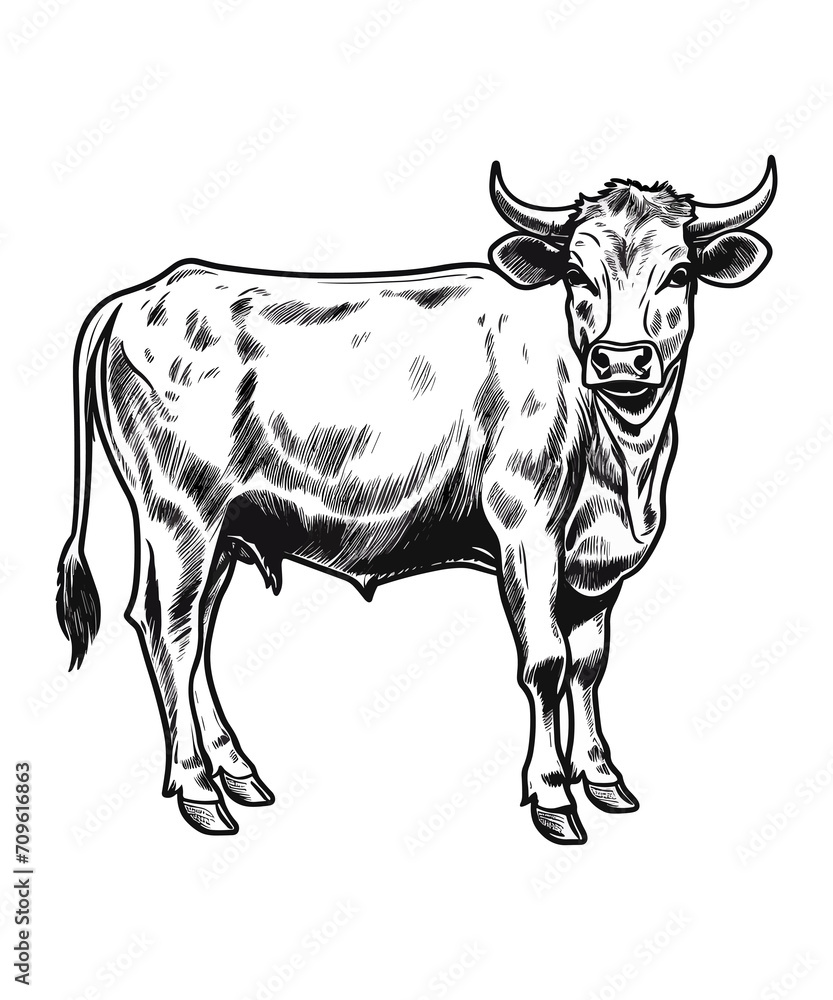 black outline vector Cow isolated on a white background.Caw Silhouette