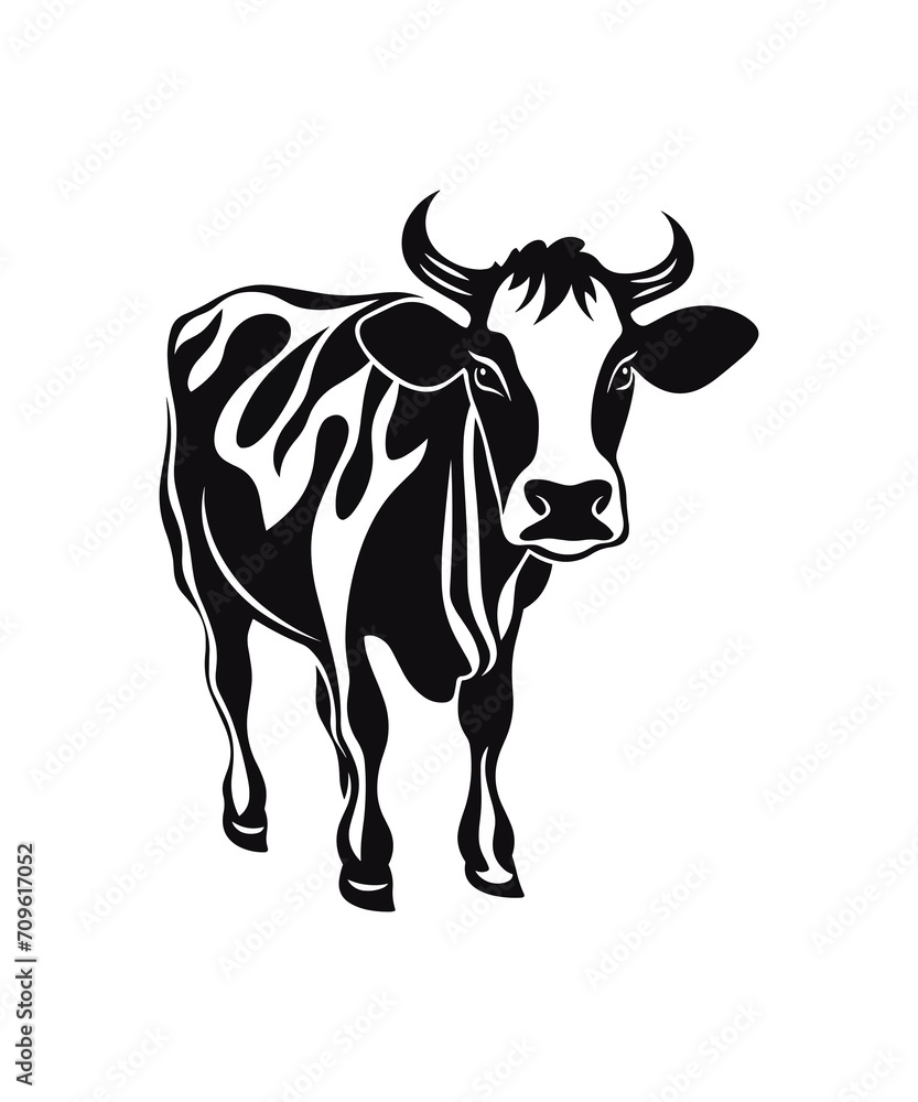 black outline vector Cow isolated on a white background.Caw Silhouette