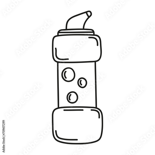 Hand drawn detergent bottle on a white isolated background. Cleaning equipment and supplies, home keeping. Doodle, simple outline illustration.
