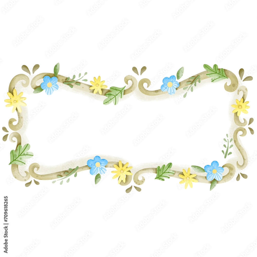 A frame with pastel colorful flowers and plants climbing on it. bubble word png clipart for decoration. flower sign.