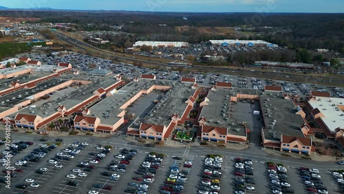 Aerial view showing american shopping center and traffic in highway in Georgia, America photo