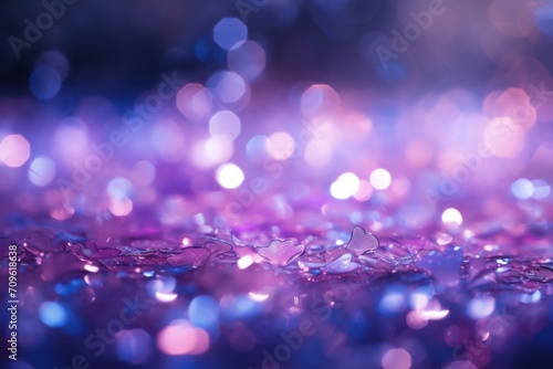  a blurry photo of a purple and blue background with lots of small circles of light on top of it.