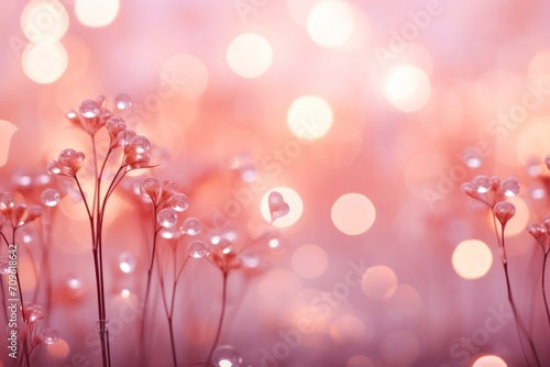  a close up of a bunch of flowers with drops of water on the petals and blurry lights in the background.
