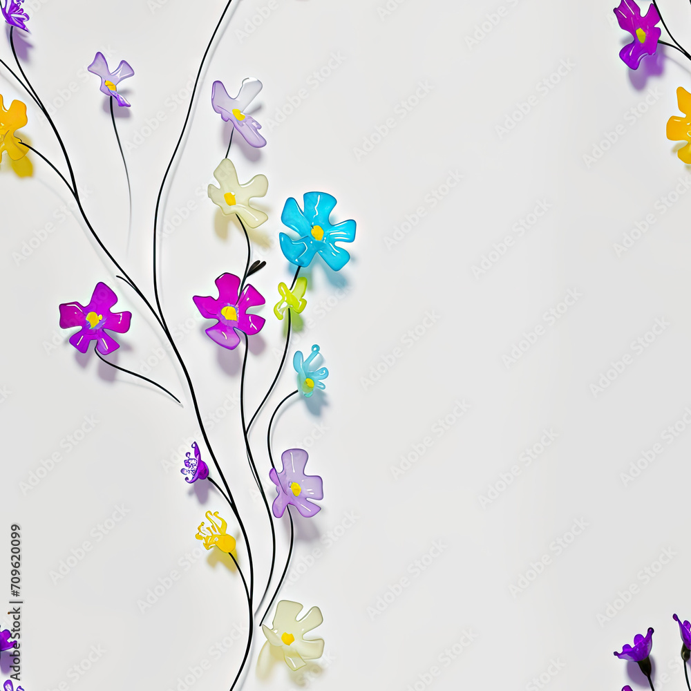 Glass flowers. Abstract seamless pattern. AI generated.