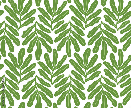 Vector seamless pattern with groovy green leaves. Abstract background in matisse style