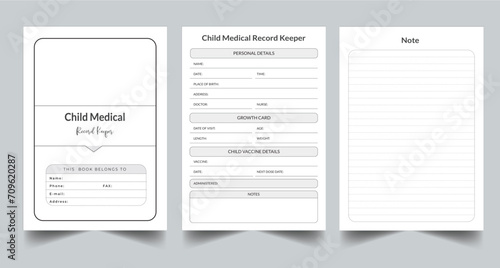 Editable Child Medical Record Keeper Planner Kdp Interior printable template Design. photo