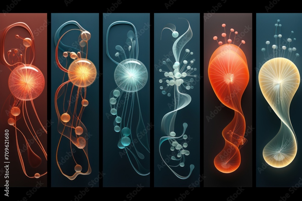 a series of four images of different shapes and sizes of a jellyfish, a ...