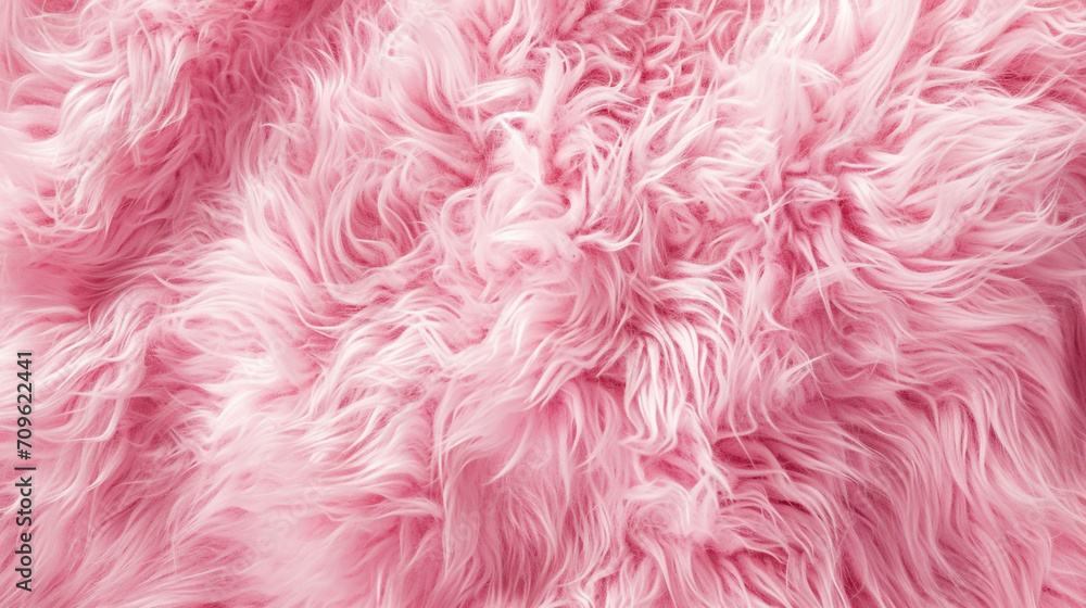 detail of abstract texture background with sweet pink fur, background of artificial fuzzy fur in pink color, beautiful close up of light pink fake fur background for decoration - obrazy, fototapety, plakaty 