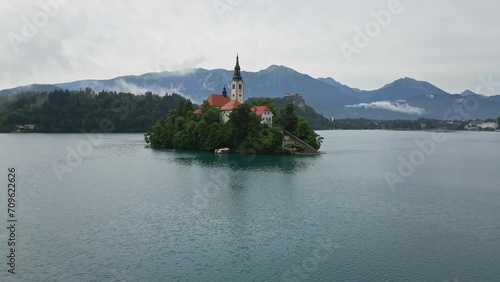 Wallpaper Mural Orbit drone shot of Lake Bled, Slovenia in the morning during summer time. One of the UNESCO world herritage site in Europe Torontodigital.ca