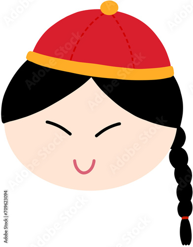 Boy wearing Chinese cap, cartoon face