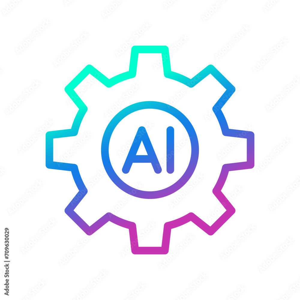 AI with gear icon, Cogwheel engineering technological concept, Digital technology, Vector illustration