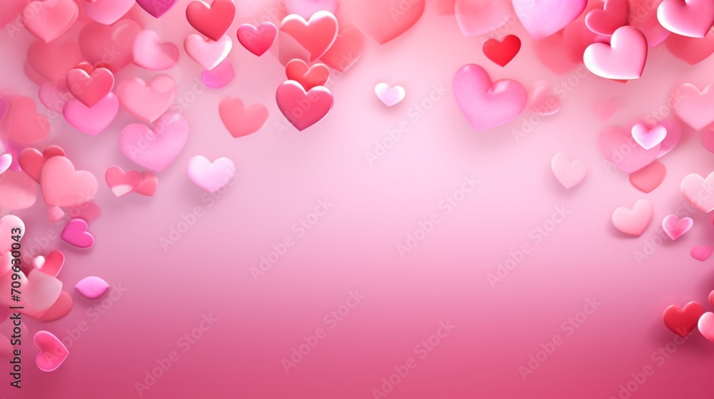 A beautiful pink colored background with hearts, leaving space for text, blurred background - Generative AI