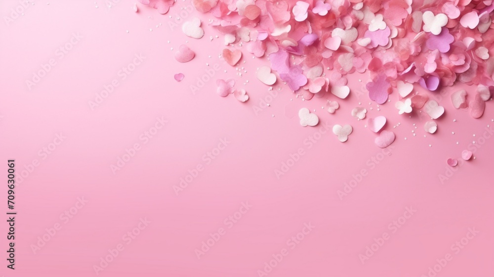 A beautiful pink colored background with hearts, leaving space for text, blurred background - Generative AI A beautiful pink colored background with hearts, leaving space for text, blurred background - Generative AI