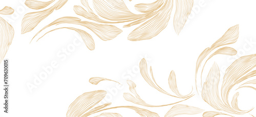 Abstract art background with hand drawn line  flower element texture vector. Floral pattern and leaves pattern banner design with Natural decoration in luxury style. photo
