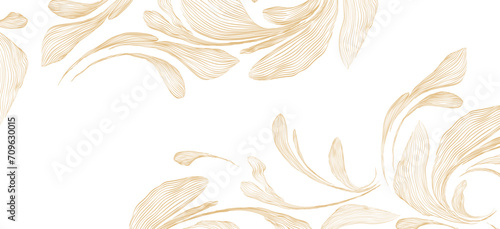 Abstract art background with hand drawn line  flower element texture vector. Floral pattern and leaves pattern banner design with Natural decoration in luxury style.