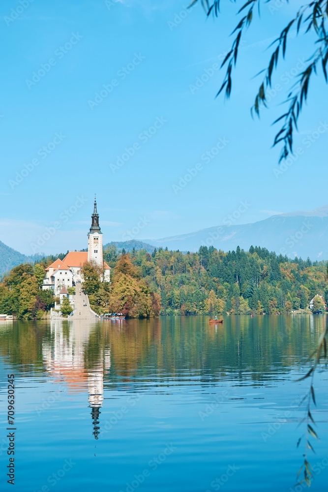 lake bled , view on island with a church