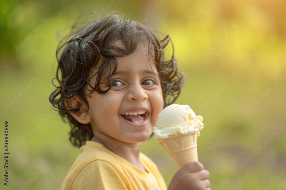 Adorable Indian Toddler Delighting In Ice Cream Pleasures In The Great Outdoors Adorable Indian Toddler Delighting In Ice Cream Pleasures In The Great Outdoors