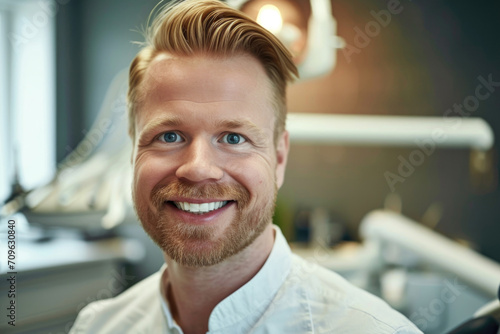 Dental Ad Featuring A Confident Scandinavian Man With A Stylish Groomed Appearance photo