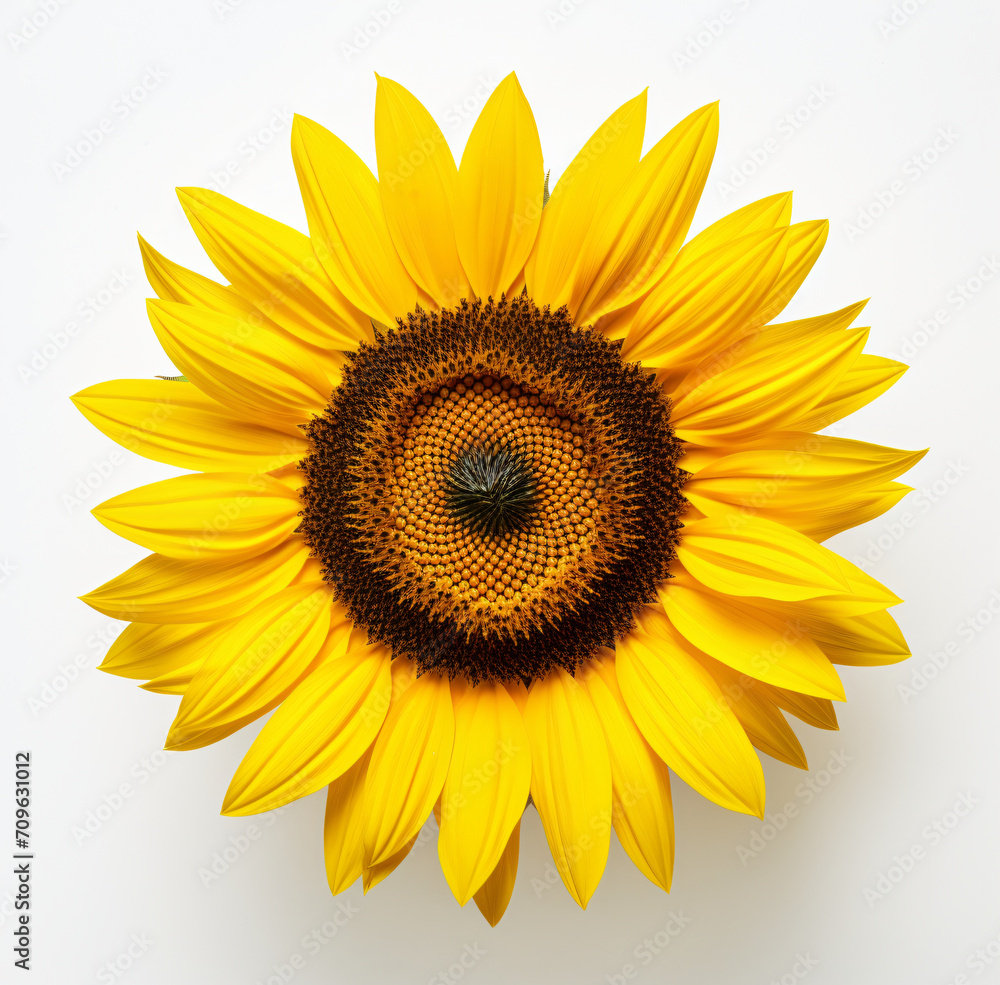 Sunflower, isolated and background, closeup, in the style of shaped canvas, fisheye lens, colorized, iconic, dansaekhwa, large canvas format, white background

