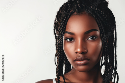 Stunning African American Woman With Curly Braids And Sharp Jawline, Isolated On White