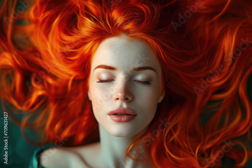 Vibrant Woman With Flowing Fiery Red Hair Embraces Her Individuality