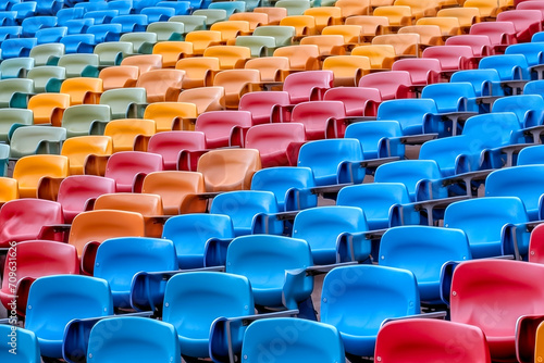 Colorful plastic chairs in a stadium. Background for design.