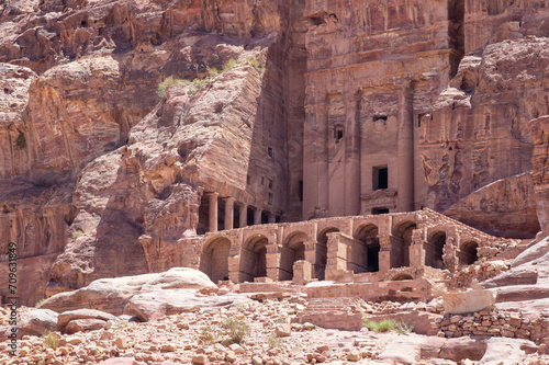 Jordan Petra. Petra - Capital of Nabataean Kingdom. Ancient temples and tombs carved into colored rocks on territory of Nabataean kingdom.