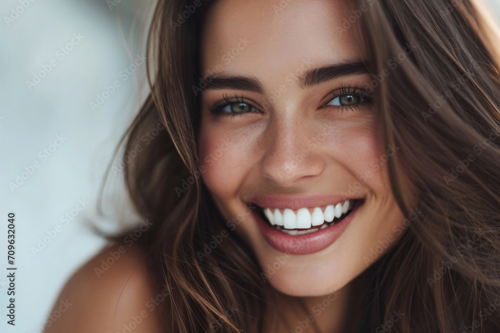 Captivating Closeup: Beautiful Brunette Model Shines Brightly In Dental Advertisement Captivating Closeup: Beautiful Brunette Model Shines Brightly In Dental Advertisement