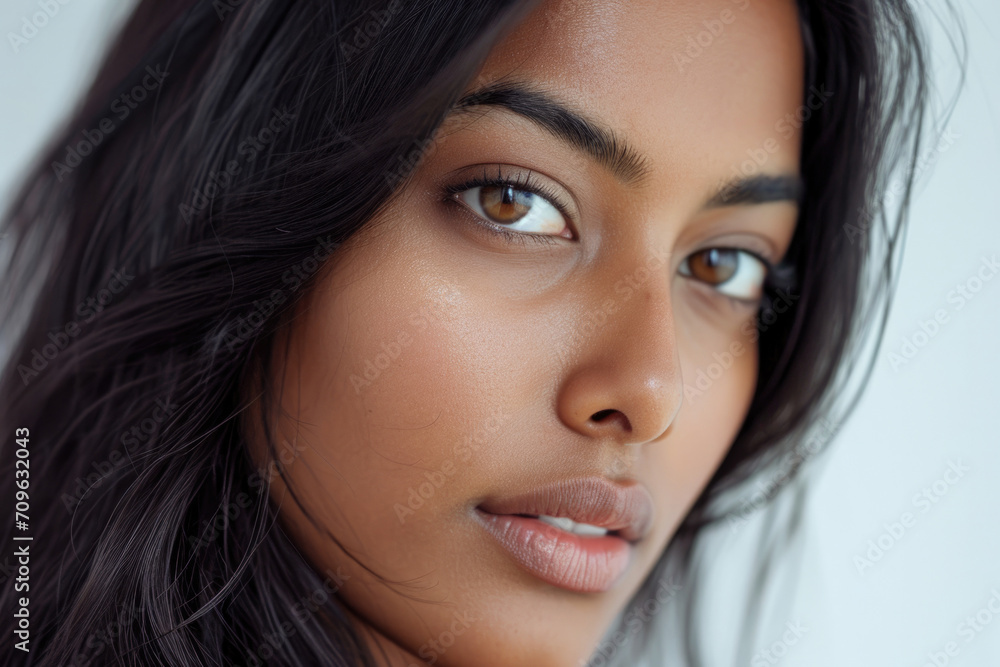 Stunning Young Asian Indian Model With Confident Gaze - Ideal For Advertisements (Closeup Shot With White Backdrop) Stunning Young Asian Indian Model With Confident Gaze - Ideal For Advertisements (Closeup Shot With White Backdrop)