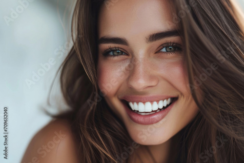 Captivating Closeup: Beautiful Brunette Model Shines Brightly In Dental Advertisement