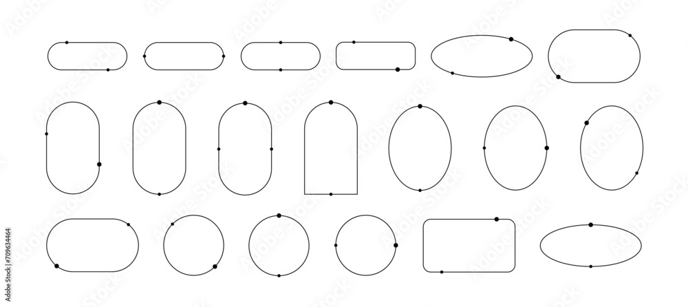 Obraz premium Aesthetic frames pack of y2k elements. Minimalistic linear templates for posters, posts and stories. Borders for social networks. Isolated vector illustration on white background.