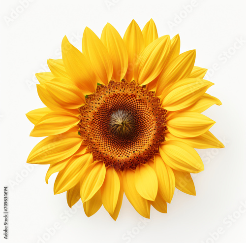 Sunflower, isolated and background, closeup, in the style of shaped canvas, fisheye lens, colorized, iconic, dansaekhwa, large canvas format, white background