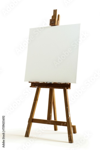 A blank canvas on an easel, ready for an artist's creation. Perfect for art-related projects or showcasing creativity
