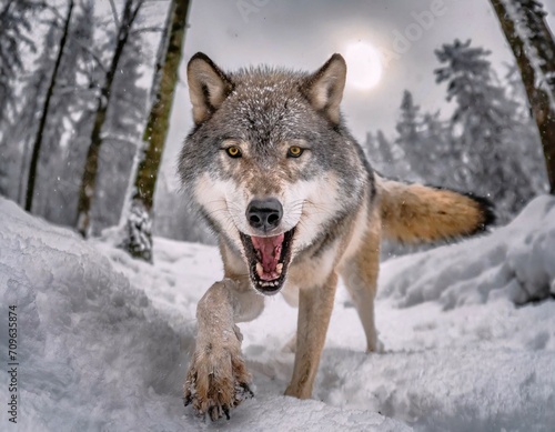 Un loup cherche de quoi manger  © Pascal