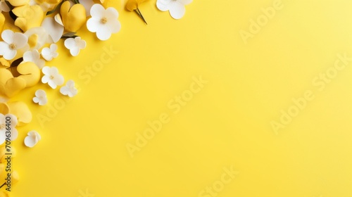 A beautiful yellow colored background with hearts, leaving space for text - Generative AI