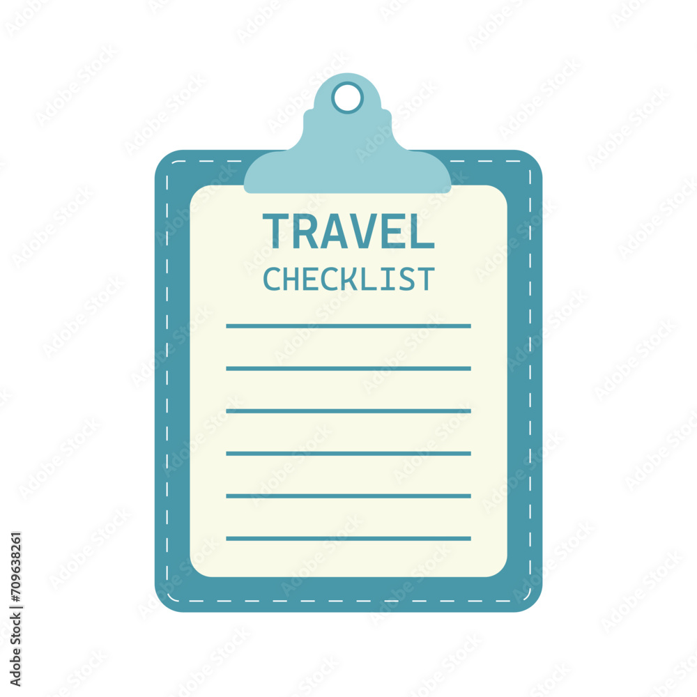 Travel checklist. Image of notebook. Travel packing list. Travel, vacation, planning concept. Flat vector illustration isolated on white background Travel checklist. Image of notebook. Travel packing list. Travel, vacation, planning concept. Flat vector illustration isolated on white background