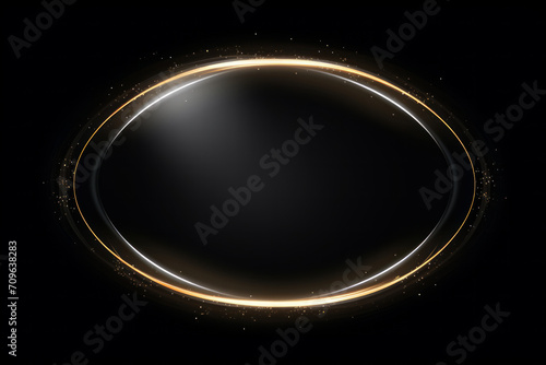 ector oval frame with sparks and spotlight. Shining ellipse banner. Vector illustration isolated on black transparent background. Translucent light effect