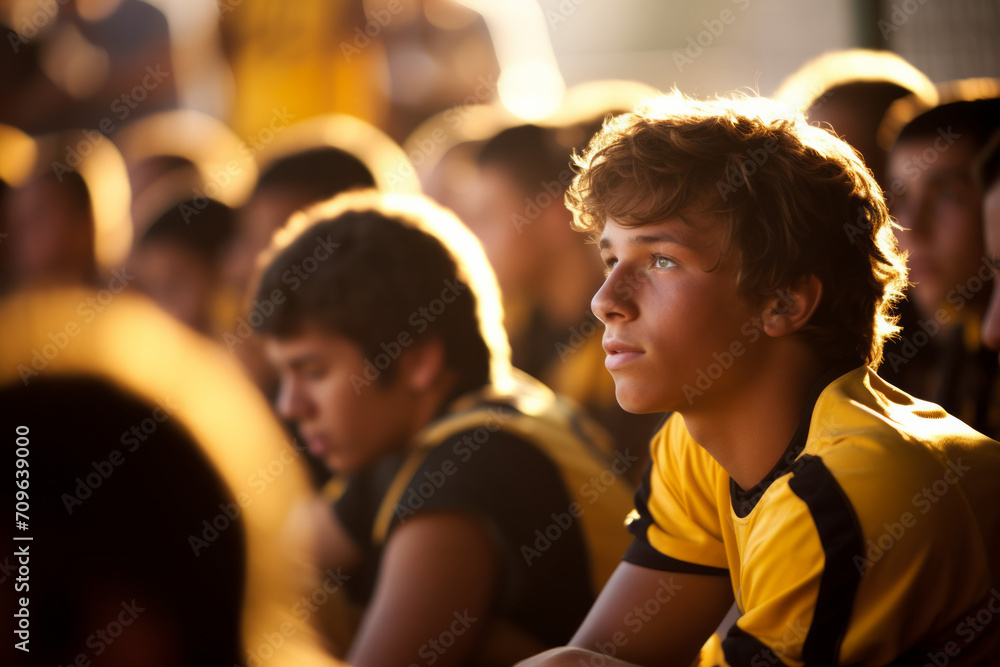 Fototapeta premium Teenage boy high school football team watching game