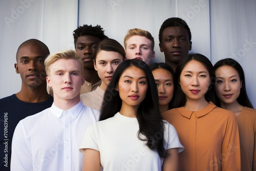 Diverse group of young people looking into camera