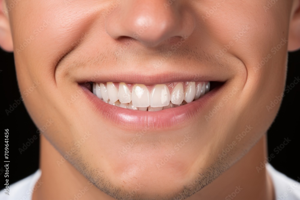 Obraz premium Close-up of flawless white smile on a young man with impeccable orthodontic work