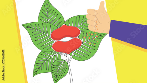 Великий палець вгору - і на тлі тропічного листя розквітають губи у формі серця