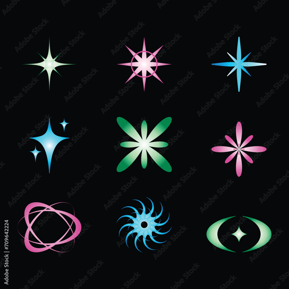 © Codesk - All pro vector y2k style in Retro futuristic y2k shapes elements. Abstract graphic geometric symbols and objects in y2k style