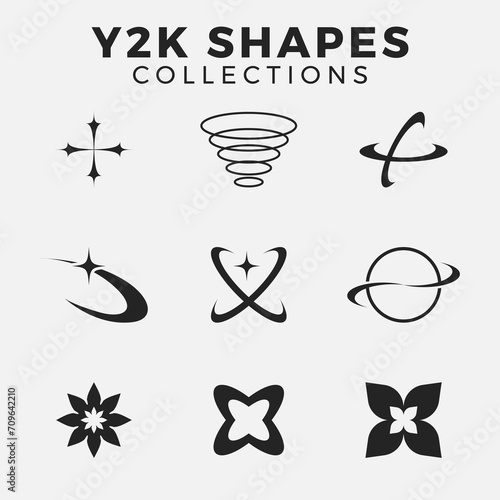 All pro vector y2k style in Retro futuristic y2k shapes elements. Abstract graphic geometric symbols and objects in y2k style 