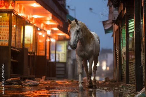 white horse in the street
