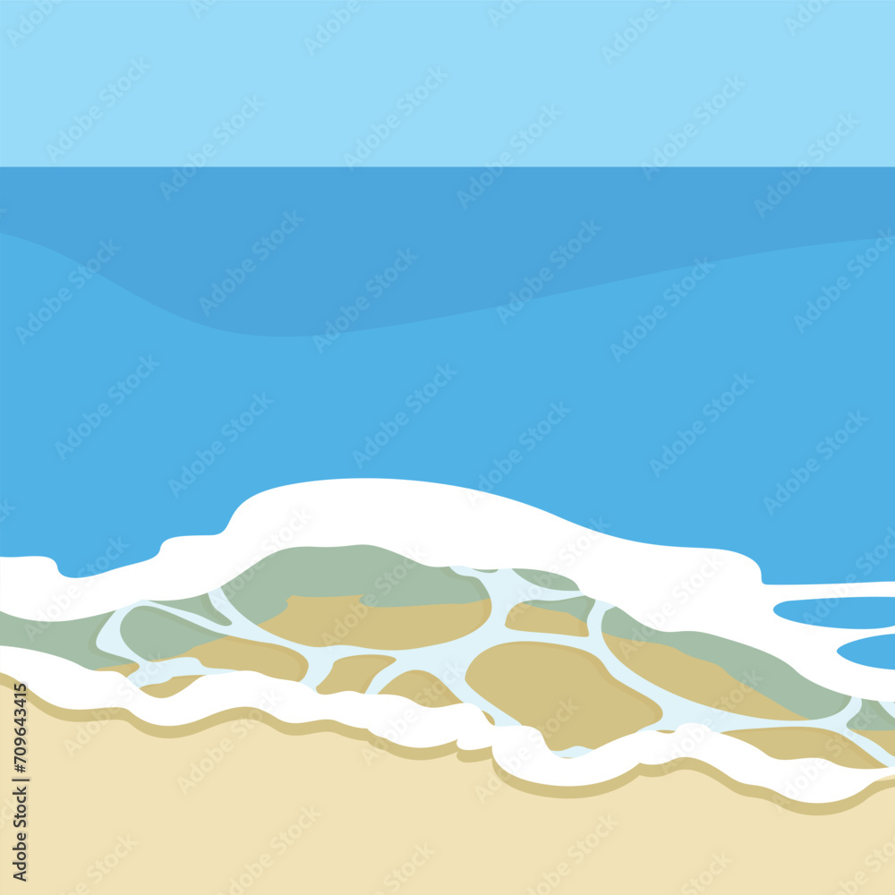 Fototapeta premium Seascape with waves and sand. Vector illustration in flat style