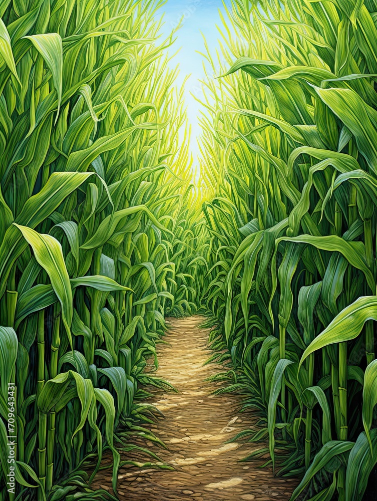 Obraz premium Navigational Thrills: Colorful Corn Maze Wall Prints for an Adventurous Spirit
